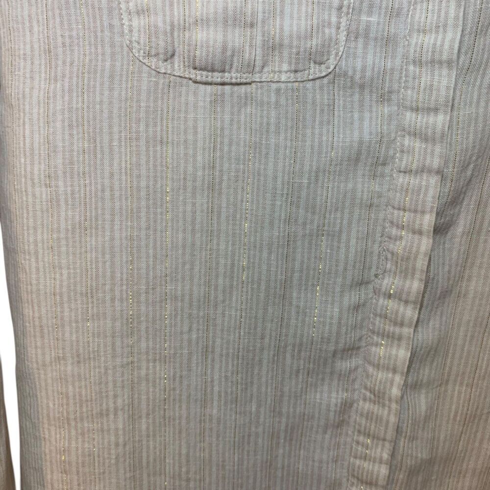Charter Club Womens Cream Gold Metallic Button Linen Shirt M Vacation Beach - Picture 2 of 6